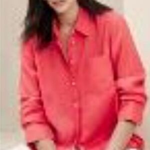 Banana Republic Linen Button-Up Shirt in Coral-Red XL NWOT